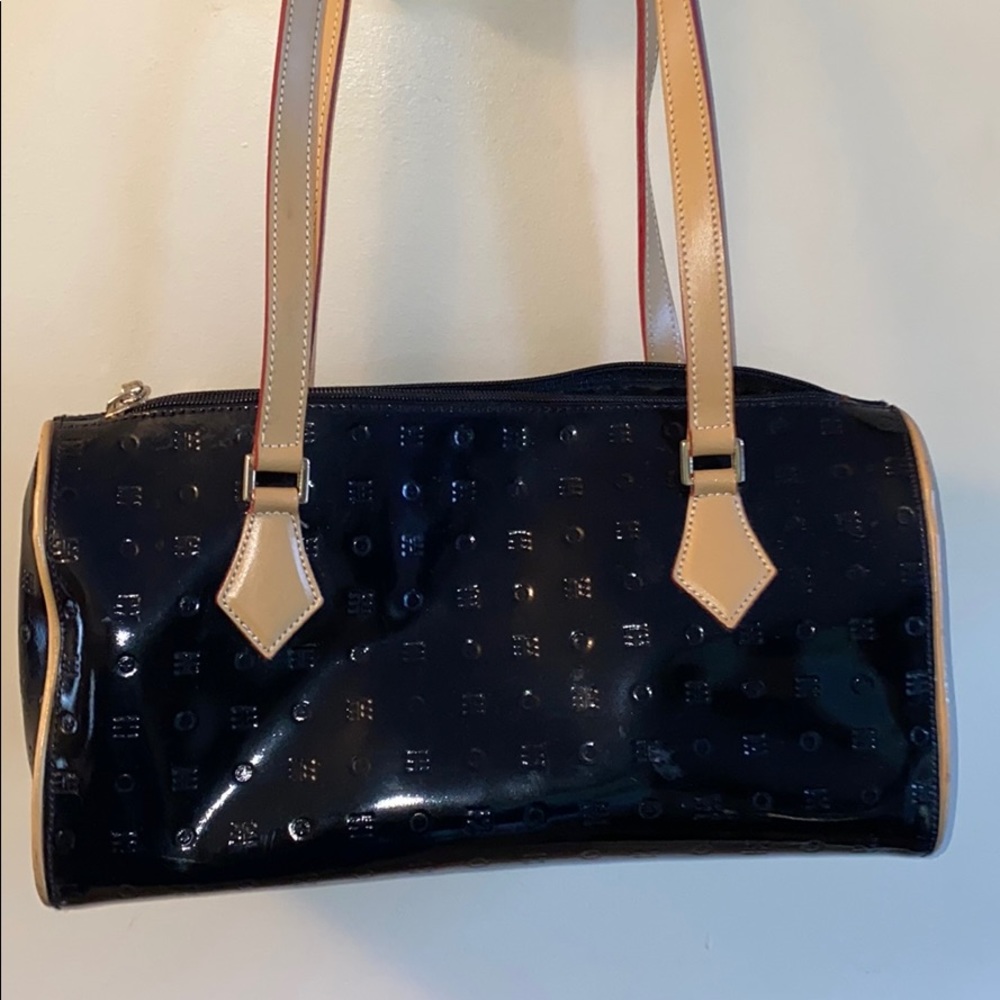 Arcadia black patent shoulder bag